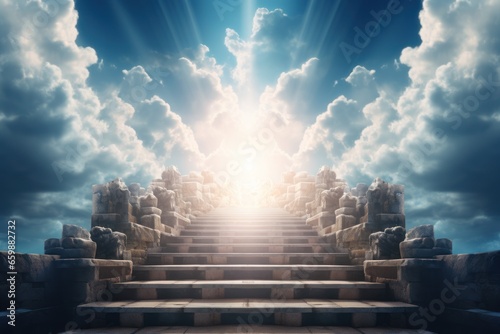 Stairway to Heaven. Stairs in the sky and clouds. AI generative