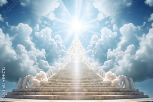 Stairway to Heaven. Stairs in the sky and clouds. AI generative