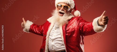 Joyful Santa Claus grooving to the music photo