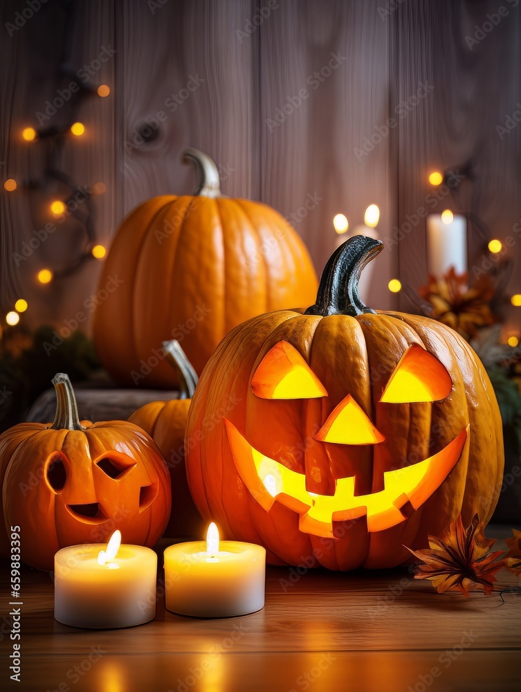 Sinister pumpkin as Halloween symbols tabletop home holiday decor. AI Sinister pumpkin as Halloween symbols tabletop home holiday decor. AI