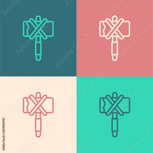 Pop art line Medieval axe icon isolated on color background. Battle axe, executioner axe. Medieval weapon. Vector