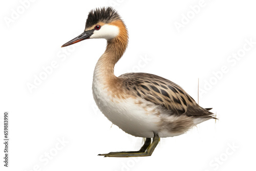 Grebe in White Solitude on isolated background