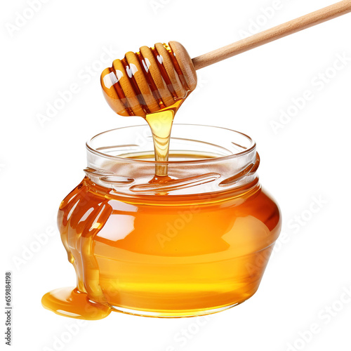jar of honey with dipper isolated on transparent background Remove png, Clipping Path