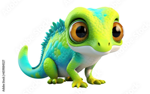 3D Cartoon Baby Chameleon s Color Journey on isolated background