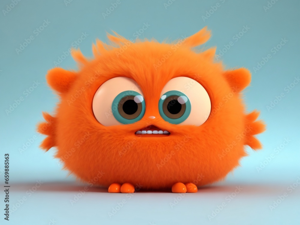Cute orange monster 3D cartoon character. Generative Ai. Cute orange monster 3D cartoon character. Generative Ai.