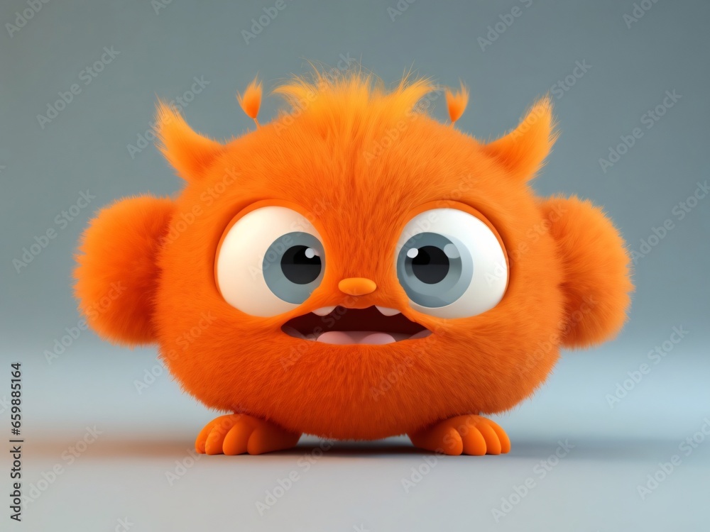 Fototapeta premium Cute orange monster 3D cartoon character. Generative Ai.