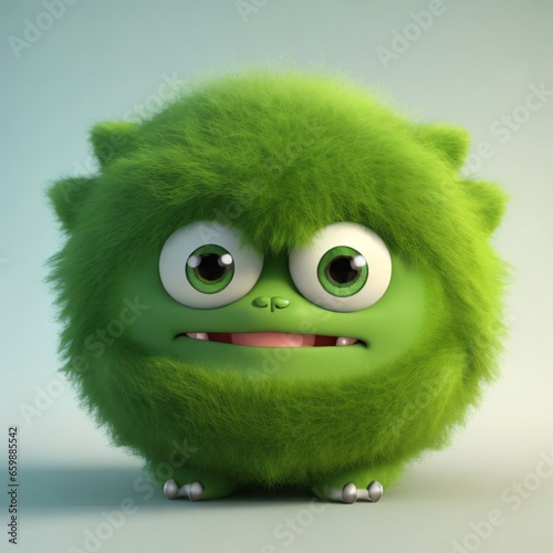 Cute green monster 3D cartoon character. Generative Ai.