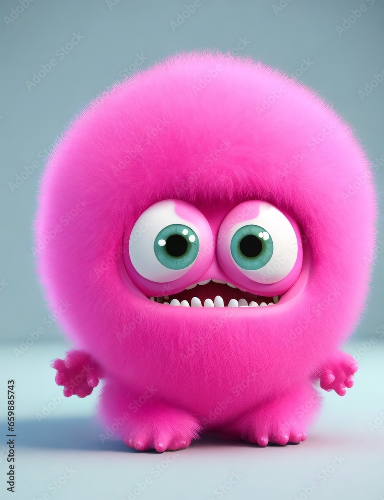 Fototapeta premium Cute pink monster 3D cartoon character. Generative Ai.