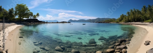 Paradise islands breathtaking high resolution beach panorama captures stunning coastal beauty
