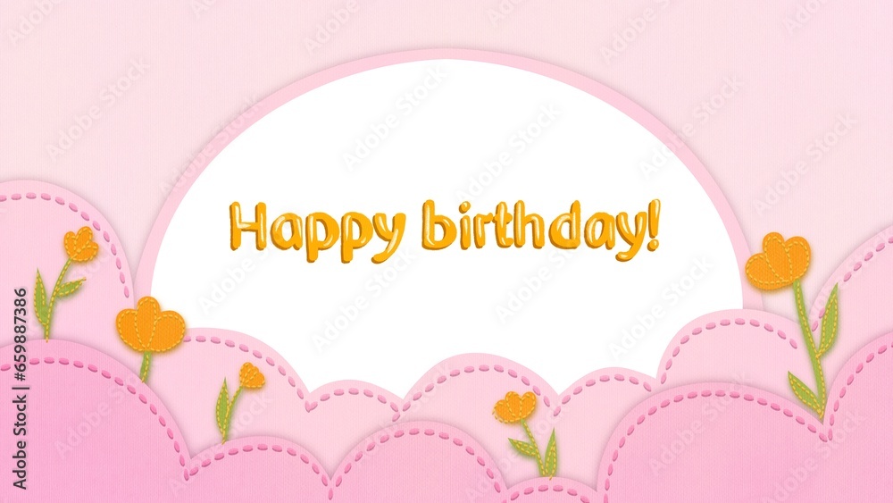 Birthday greeting card in pink, poster, invitation design with flowers. cut paper Illustration Text framed with decorative lawns with cute flowers. happy birthday postcard for baby girl Birthday greeting card in pink, poster, invitation design with flowers. cut paper Illustration Text framed with decorative lawns with cute flowers. happy birthday postcard for baby girl