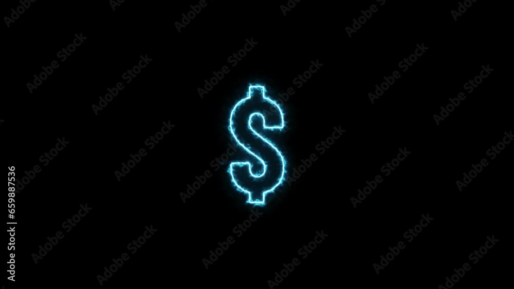 Abstract neon dollar symbol rotation black background 4k animation. Abstract neon dollar symbol rotation black background 4k animation.