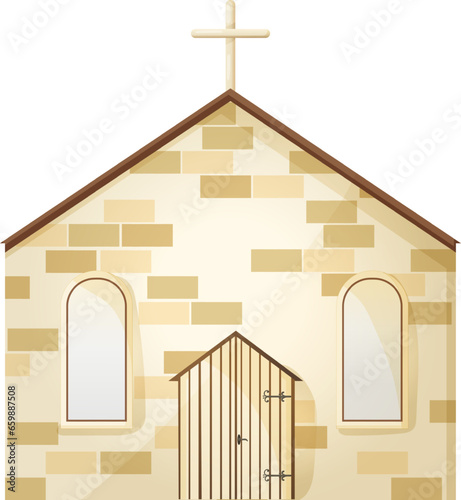 Church illustration. Chapel house with cross. Cathedral building clipart, Christian religion architecture