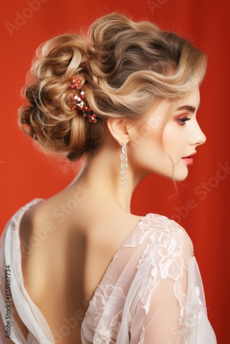 A close view of the bride's intricately styled updo