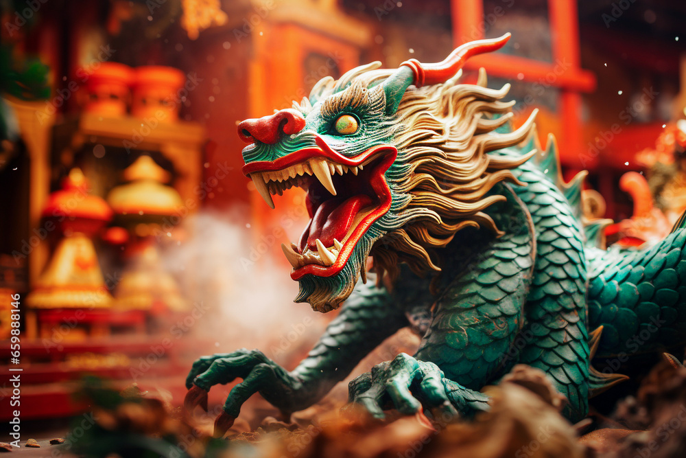 Dragon statue at the Chinese temple in Beijing, China. Selective focus.