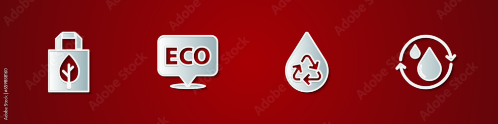 Set Shopping bag with recycle, Label for eco healthy food, Recycle clean aqua and icon. Vector Set Shopping bag with recycle, Label for eco healthy food, Recycle clean aqua and icon. Vector