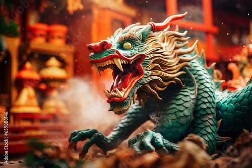 Dragon statue at the Chinese temple in Beijing, China. Selective focus. © Slava