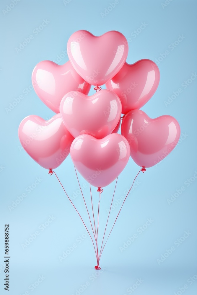 Heart-shaped balloons showcased on a simple, bright background
