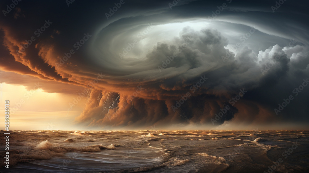 Fototapeta premium Wave and storm dark sky.