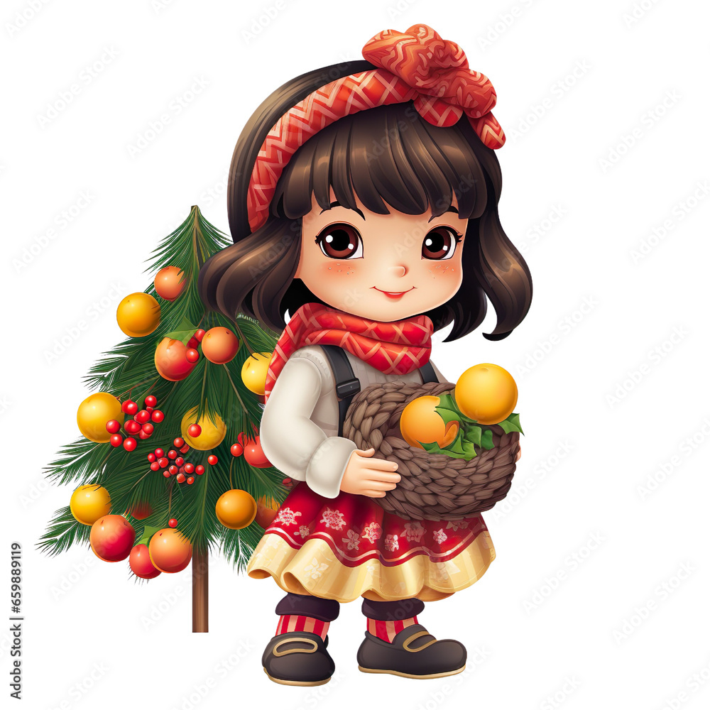 Cute Girl Christmas Watercolor Clipart