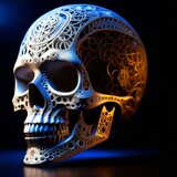 Ornately Carved Human Skull. The day of the Dead.