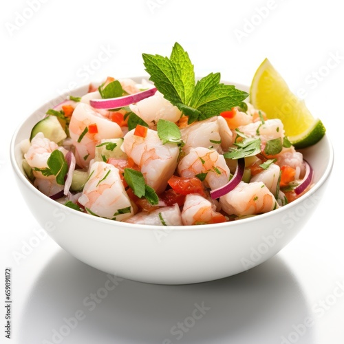 Ceviche on a white background. 