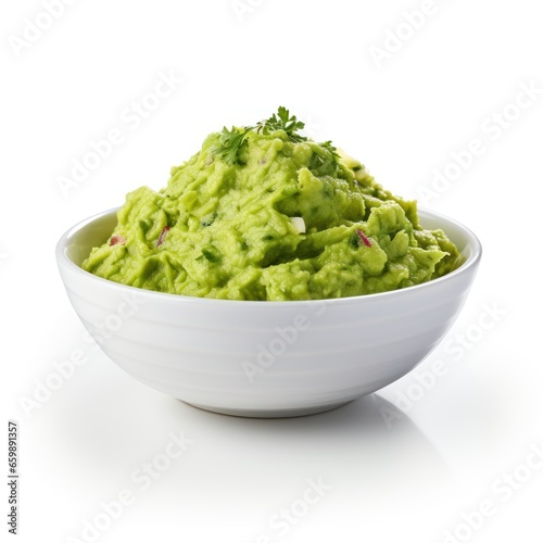 Guacamole on a white background. 
