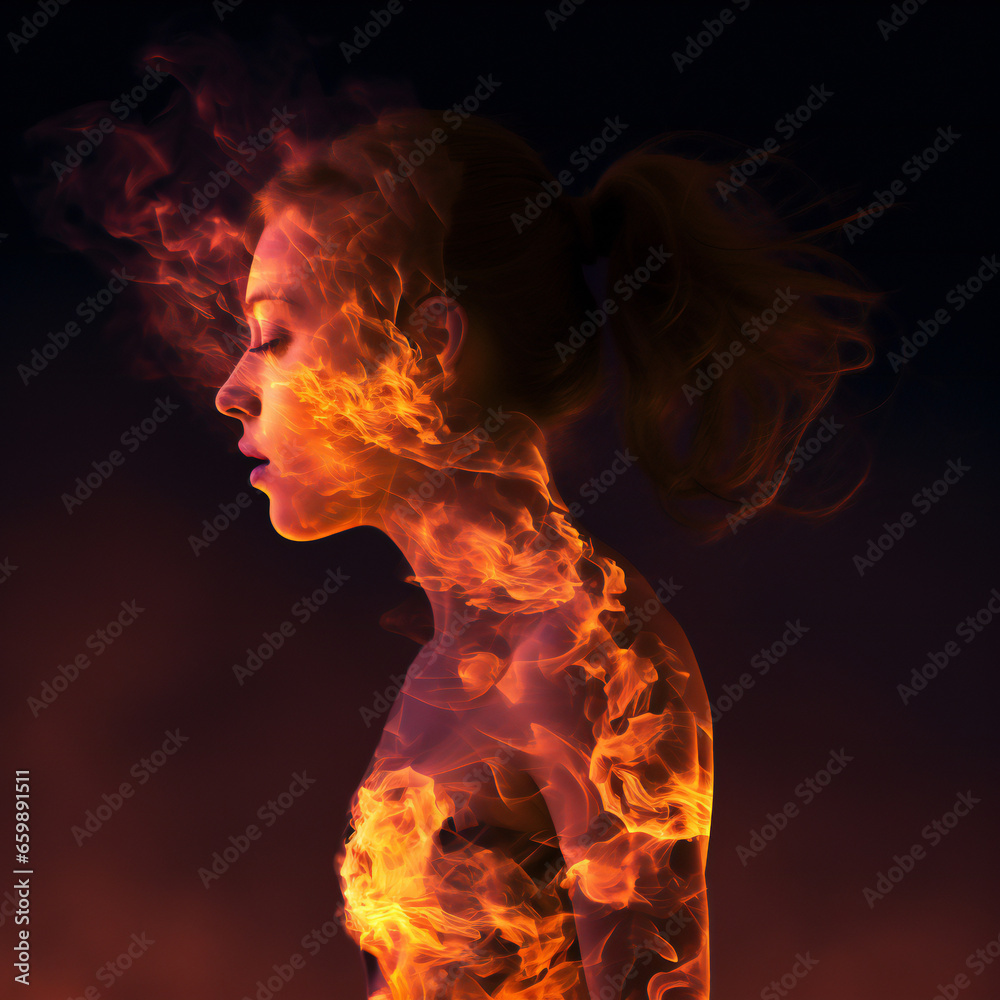 woman's silhouette, flame woman's silhouette, flame