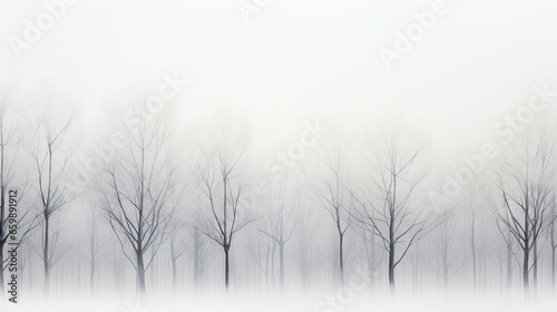  a foggy forest filled with lots of trees in winter. generative ai