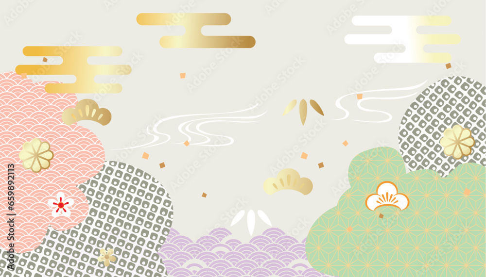 Obraz premium 新年 年賀素材 背景イラスト