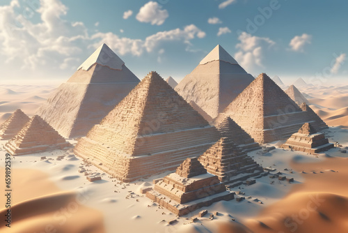 Pyramids of Giza 3d rendering isometric style