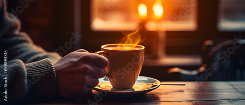 Lifestyle Shot of a Person Enjoying a Cup of Hot Coffee  Generative AI