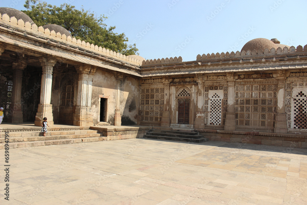 Courtyard adjacent to tomb complex. Sarkhej Roza, Ahmedabad, Gujarat India