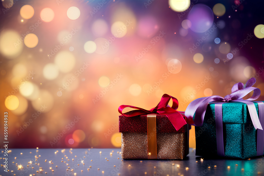 Christmas presents with boke background