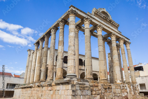Marble pillars of the old roman Diana temple in Merida, Spain