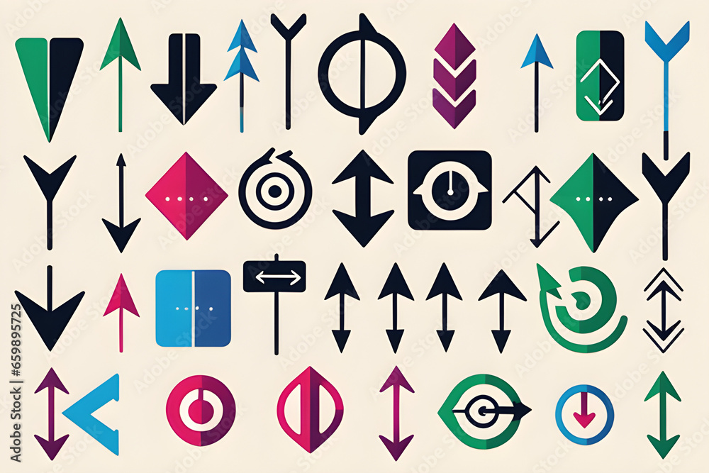 Arrow symbol emoticons in various colors and shapes. (Generative AI) Arrow symbol emoticons in various colors and shapes. (Generative AI)