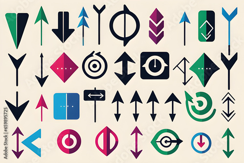 Arrow symbol emoticons in various colors and shapes. (Generative AI)