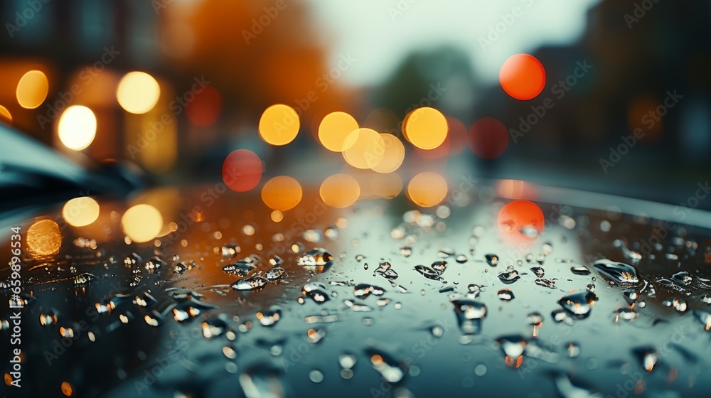 Beautiful Rain drops of water on the windshield of the car with the ...