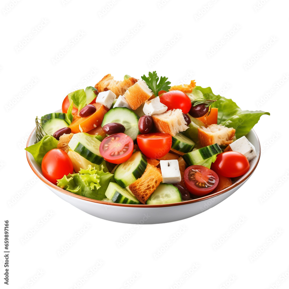 salad with tomatoes and feta cheese and avocado isolated on transparent background