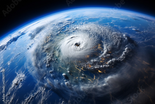 space view of a storm and the eye of the hurricane photo