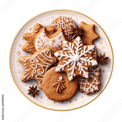 christmas cookies on a plate isolated on transparent background