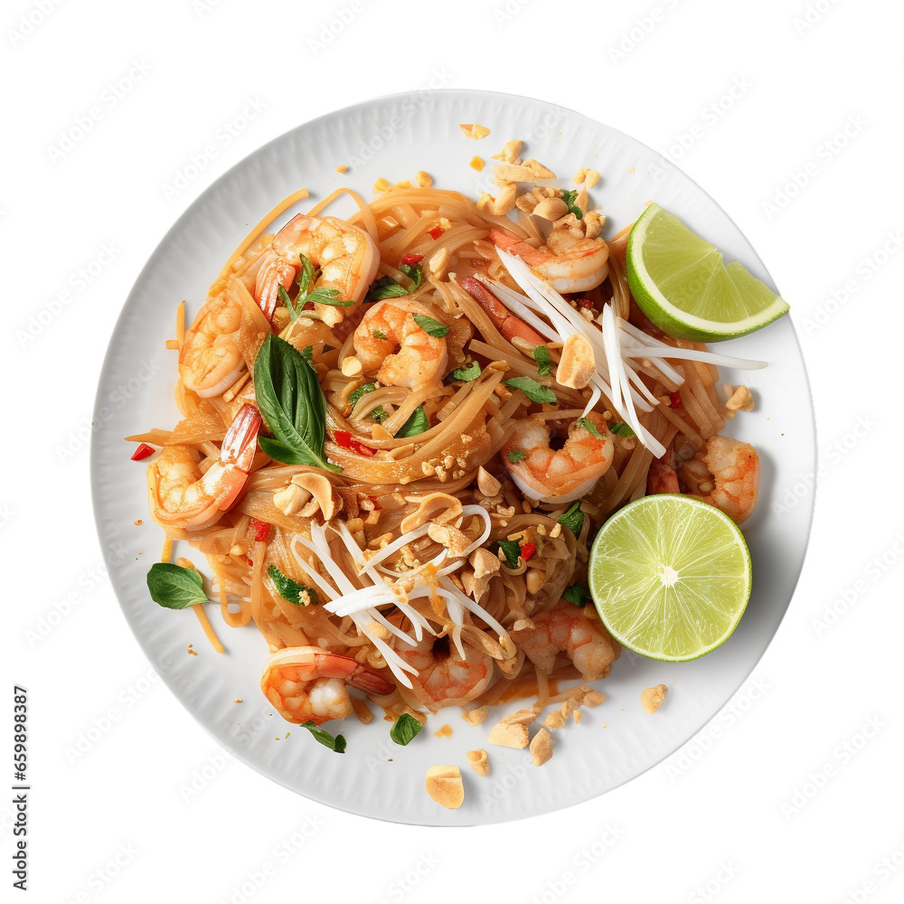 Pad thai with shrimp isolated on transparent background Pad thai with shrimp isolated on transparent background