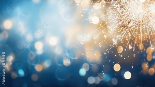Blue and gold bokeh, spark for Christmas and  Happy New Year for background