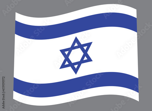 Israeli flag illustration, national symbol. Vector graphic design of waving Israel flag. Patriotism concept