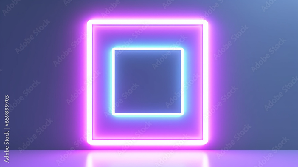 neon glowing rectangular frame on a blurry background. neon glowing rectangular frame on a blurry background.
