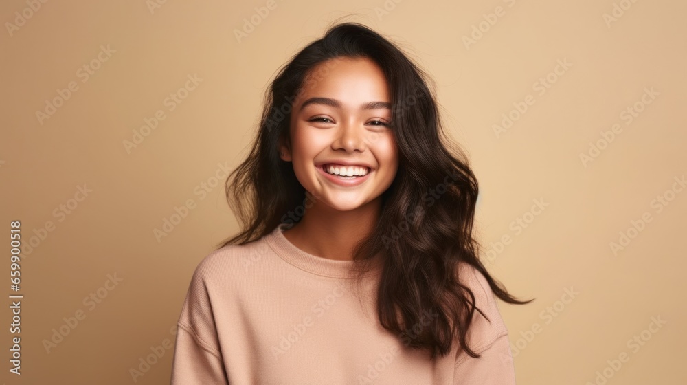 An exuberant girl with a beaming grin, embodying the essence of youthful joy in a studio setting. An exuberant girl with a beaming grin, embodying the essence of youthful joy in a studio setting.