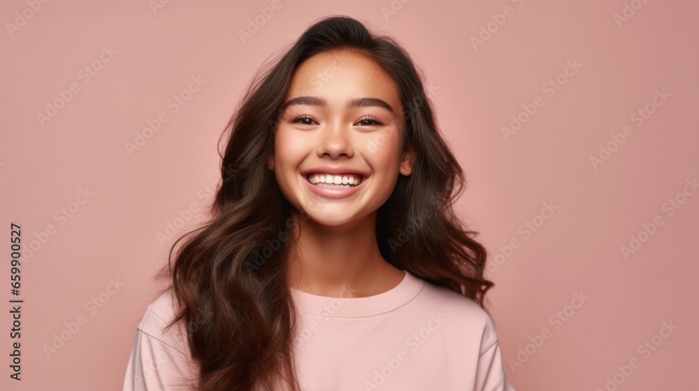 A teenage girl's genuine and infectious smile adds a touch of joy to this stock photo, perfect for various creative projects. A teenage girl's genuine and infectious smile adds a touch of joy to this stock photo, perfect for various creative projects.
