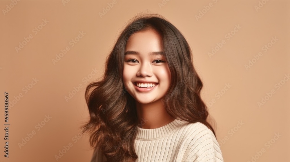 A young girl with a beaming smile confidently showcases her vivacious personality. A young girl with a beaming smile confidently showcases her vivacious personality.
