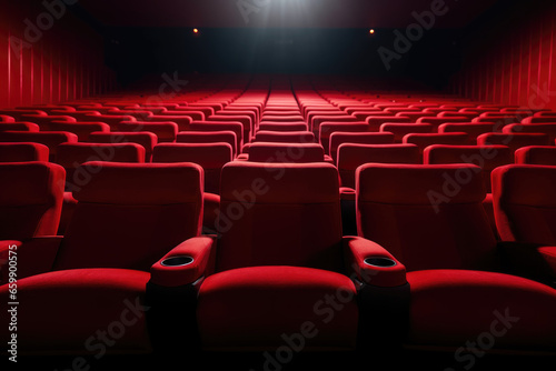 cinema auditorium with empty red seats