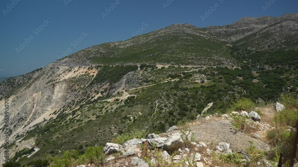 View of coastline and turquoise sea at Myrtos Beach, Kefalonia (Cephalonia), Ionian Islands, Greek Islands View of coastline and turquoise sea at Myrtos Beach, Kefalonia (Cephalonia), Ionian Islands, Greek Islands