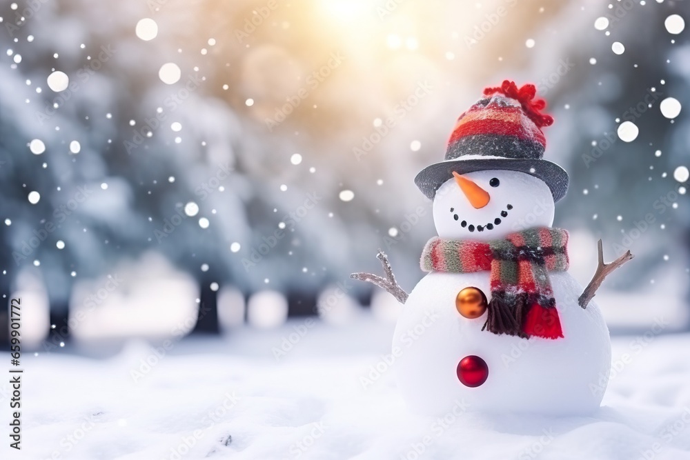 Whimsical Christmas background featuring a charming snowman